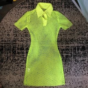 Fishnet neon green swimsuit cover up